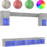 Syfax 6-tlg. Wohnwand mit LED-Beleuchtung Betongrau Holzwerkstoff