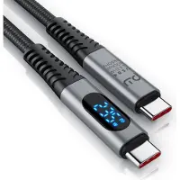 Primewire , 1m USB 4 Kabel mit Display, Typ C, Datenkabel, Ladekabel, Schnellladekabel, Gen 3x2, 240 Watt, 40 Gbit/s, 8k 60Hz, 4k 120 Hz, 3-fach Schirmung, Nylonummantelung