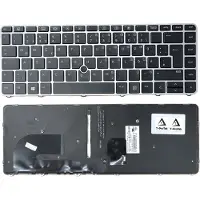 T-ProTek Tastatur - Farbe: Schwarz - mit Silber Rahmen - mit Mausstick - mit Beleuchtung Deutsches Tastaturlayout kompatibel für HP EliteBook 745 G3