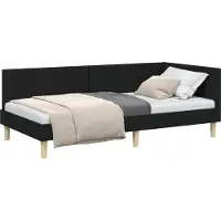 Syfax Eckbettgestell Schwarz 90 cm x 190 cm Stoff und Sperrholz