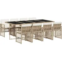 vidaXL 9-tlg. Garten-Essgruppe mit Kissen Beige Poly Rattan