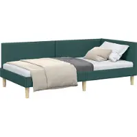 Syfax Eckbettgestell Dunkelgrün 90 cm x 200 cm Stoff und Sperrholz