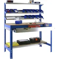Proregal Werkbank BUFFALO mit Frontablage und Schubfach | HxBxT 84x120x61cm | Traglast 600kg | Blau