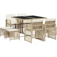 vidaXL 9-tlg. Garten-Essgruppe mit Kissen Beige Poly Rattan