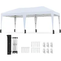 Costway Pavillon 3x6m, Pop up Faltpavillon Wasserdicht mit Tragetasche, Rollen & 6 Sandsäcken, Partyzelt UV 50+, Gartenpavillon höhenverstellbar Weiß