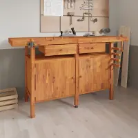 vidaXL "2024"Moderne Werkbank mit Schubladen Schraubstöcken 162x62x83 cm Akazienholz,Design Werkbänke 4012416