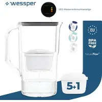 Wessper 2,8 l Wasserfilterkrug mit LED-Zähler Kompatibel mit Brita Maxtra | Set aus 6 Wasserfilterkrug + Wasserfilterkartusche - Schwarz