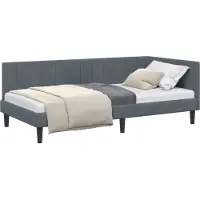 Syfax Eckbettgestell mit Kopfteil Dunkelgrau 100 cm x 200 cm Samt
