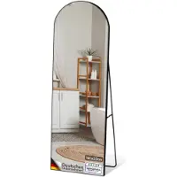 Floordirekt Ganzkörperspiegel, 161 x 52 cm, Schwarzer Standspiegel mit gewölbten Aluminiumrahmen, Freistehend & Wandmontage, Madison