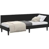 Syfax Eckbettgestell mit Kopfteil Schwarz 80 cm x 200 cm Samt