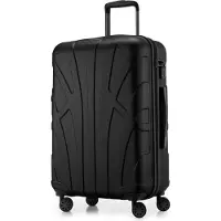 Suitline - Hartschalen-Koffer mittelgroß mit Dehnfuge Check-In Gepäck Trolley erweiterbar Rollkoffer Reisekoffer, größe M, 4 Rollen, TSA, 66 cm, 100% ABS,Schwarz