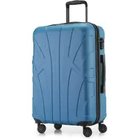 Suitline - Hartschalen-Koffer mittelgroß mit Dehnfuge Check-In Gepäck Trolley erweiterbar Rollkoffer Reisekoffer, größe M, 4 Rollen, TSA, 66 cm, 100% ABS,Cyanblau