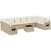 vidaXL 11-tlg. Garten-Sofagarnitur mit Kissen Beige Poly Rattan