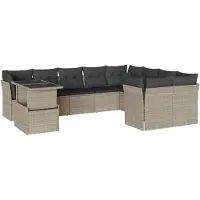 vidaXL 10-tlg. Garten-Sofagarnitur mit Kissen Hellgrau Poly Rattan