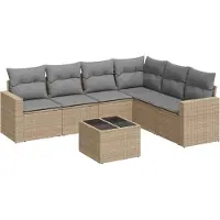 vidaXL 7-tlg. Garten-Sofagarnitur mit Kissen Beige Poly Rattan