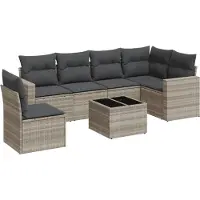 vidaXL 7-tlg. Garten-Sofagarnitur mit Kissen Hellgrau Poly Rattan