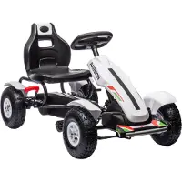 HOMCOM Kinder-Tret-Go-Kart mit 3-fach verstellbarem Sitz und Handbremse – für Kinder von 5–12 Jahren, 121 x 58 x 61 cm, Weiß/Schwarz