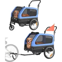 Vevor Hundeanhänger, bis zu 40 kg, 2-in-1-Fahrradanhänger für kleine und große Hunde, klappbarer Rahmen mit Rädern, universelle Fahrradkupplung, inkl. Flagge, interne Leine, 1380x755x800 mm