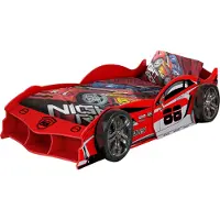 Vipack - MAX Autobett 90x200 cm, inkl. Lattenrost, Ausf. MDF glänzend rot lackiert mit Racing Motiven
