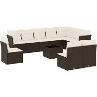 vidaXL 11-tlg. Garten-Sofagarnitur mit Kissen Braun Poly Rattan