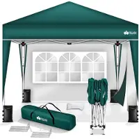 Tillvex Pavillon 3x3m Grün - mit 2 Seitenteilen wasserdicht | Pop-Up Faltpavillon höhenverstellbar | Gartenzelt UV Schutz 50+ | Partyzelt mit Tasche für Garten