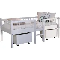 Vipack - FORREST Buche Junior-Spielbett 90x200 cm, inkl. Lattenrost, 2 Rollboxen und Leiter, Buche massiv weiß lackiert