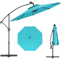 Costway Sonnenschirm 300cm, Ampelschirm mit 32 Solar-LEDs & Kurbel, Neigungswinkel verstellbar, Gartenschirm Marktschirm Terrassenschirm Türkis