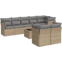 vidaXL 9-tlg. Garten-Sofagarnitur mit Kissen Beige Poly Rattan