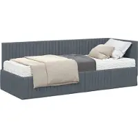 Syfax Eckbettgestell mit Matratze mit Kopfteil 2 pcs Grau Samt