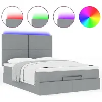 Syfax Ottoman-Bett mit Matratze & LEDs Hellgrau 140x190 cm Stoff