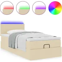 Syfax Ottoman-Bett mit Matratze & LEDs Creme 100x200 cm Stoff