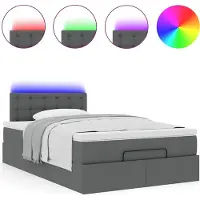 Syfax Ottomane Bett mit Matratze & LEDs Dunkelgrau 120x200 cm Stoff