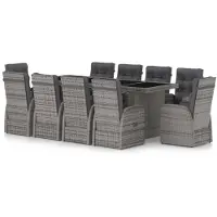 vidaXL 11-tlg. Garten-Essgruppe mit Auflagen Poly Rattan Grau