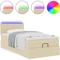 Syfax Ottoman-Bett mit Matratze & LEDs Creme 100x200 cm Stoff