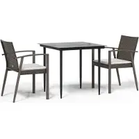 vidaXL 3-tlg. Garten-Essgruppe mit Kissen Poly Rattan und Stahl