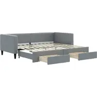 Syfax Tagesbett Ausziehbar mit Schubladen Hellgrau 90x200 cm Stoff