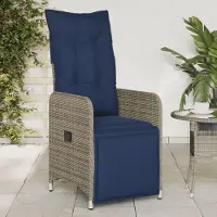 vidaXL Möbel Gartensessel Verstellbar mit Kissen Grau Poly Rattan - Gartenstühle 365699