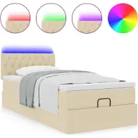 Syfax Ottoman-Bett mit Matratze & LEDs Creme 100x200 cm Stoff