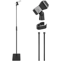 Pyle Mikrofonständer, Quadratische Basis, Höhenverstellbar, Mit universellem 5/8” Adapter, Mikrofonclip, Ideal für Studios und Konzerte