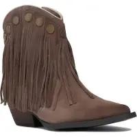 Artiker Damen Wildleder-Stiefeletten Braun mit Fransen, Metallnieten, 4 cm Absatz