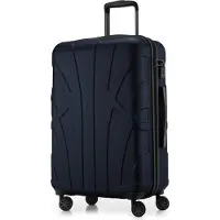 Suitline - Hartschalen-Koffer mittelgroß mit Dehnfuge Check-In Gepäck Trolley erweiterbar Rollkoffer Reisekoffer, größe M, 4 Rollen, TSA, 66 cm, 100% ABS,Dunkelblau