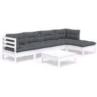 vidaXL 6-tlg. Garten-Lounge-Set mit Kissen Weiß Kiefernholz
