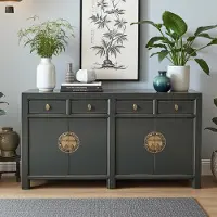 OPIUM OUTLET Sideboard Kommode Schrank Anrichte Büffet Asia Möbel aus Holz dunkelgrau chinesisch asiatisch orientalisch Vintage Stil komplett montiert
