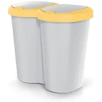 Prosperplast Abfallbehälter Compacta B Duo, gelb/aschmir Fassungsvermögen 40 l ein Fach zwei Deckel Wandmontage NDBS40-1215C_427C