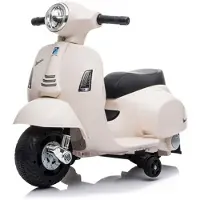 Beneo Elektro-Rutschroller Vespa GTS, weiß, mit Hilfsrädern, lizenziert, Lithiumbatterie, Ledersitz, 30-W-Motor