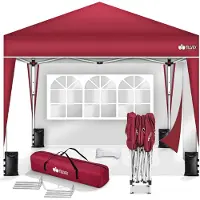 Tillvex Pavillon 3x3m wasserdicht Rot - mit 2 Seitenteilen | Pop-Up Faltpavillon höhenverstellbar | Gartenzelt UV Schutz 50+ | Partyzelt mit Tasche für Garten