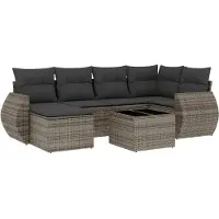 vidaXL 7-tlg. Garten-Sofagarnitur mit Kissen Grau Poly Rattan