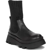 Artiker Damen Plateau Slipper Schuhe aus Leder Schwarz, Plateau 4,5 cm vorne, 6 cm hinten