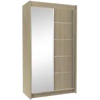 Beautysofa Schwebetürenschrank MARIKA 150 cm – Kleiderschrank mit 2 Schubkasteneinsätze, Spiegel & Schiebetüren (Eiche Sonoma)