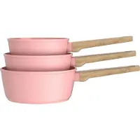 Arthur Martin AM0702 3-teiliges Stieltopf-Set Keramik Antihaft beschichtet 16/18/20 cm, Aluminium, Induktion geeignet, Rosé